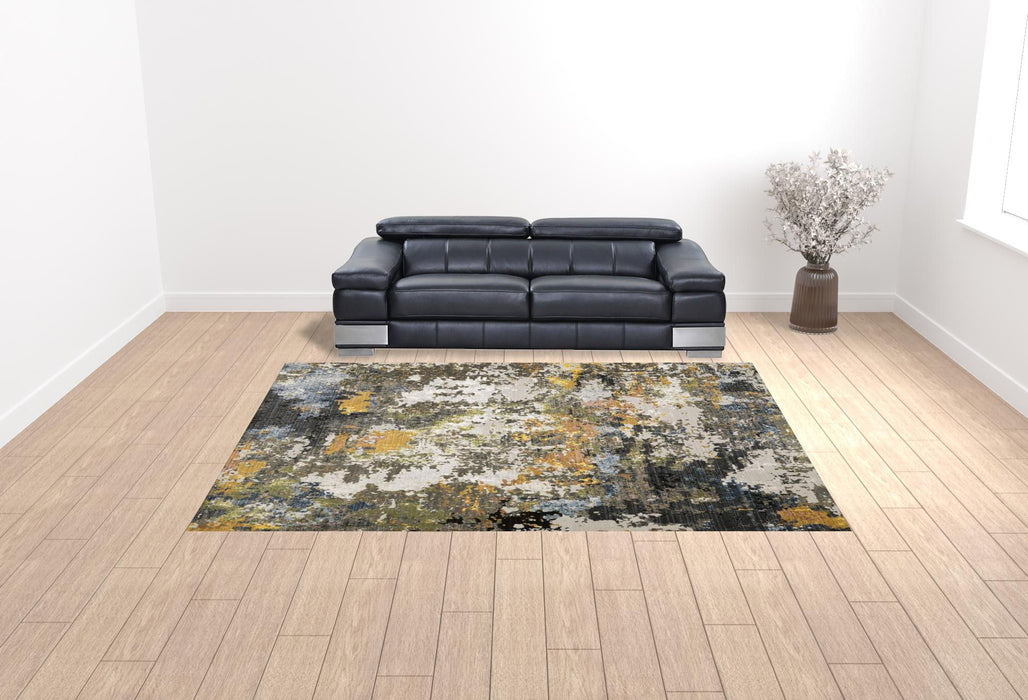 10' x 13' Abstract Power Loom Stain Resistant Area Rug - Gray Gold Blue Orange Beige And Brown