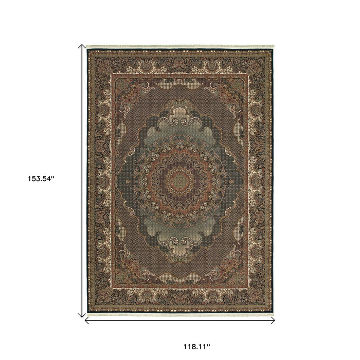 10' X 13' Medallion Area Rug With Fringe - Blue And Red