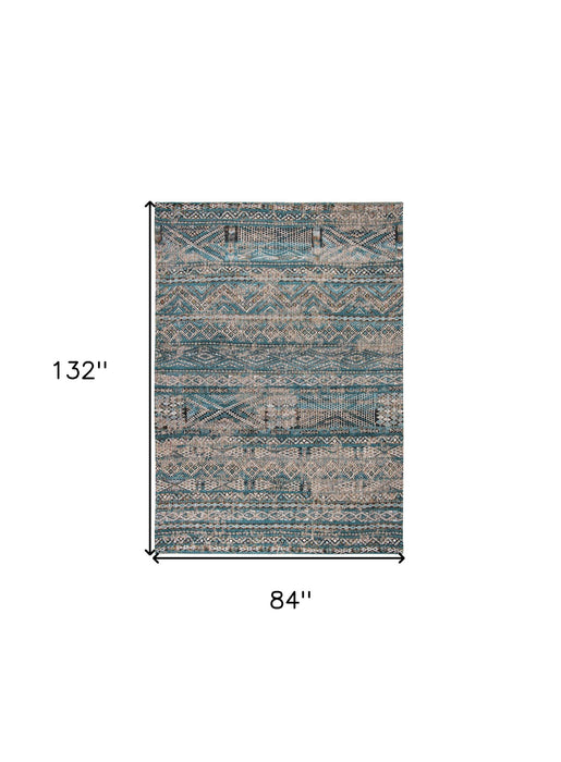 8' X 11' Oriental Kilim Washable Area Rug (548595) - Blue / Gray
