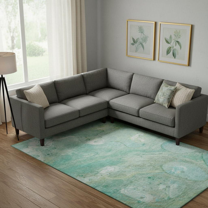 10' X 14' Abstract Washable Area Rug With UV Protection (708880) - Teal / Ivory