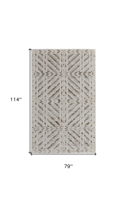 7' x 10' Geometric Power Loom Area Rug - Ivory And Brown