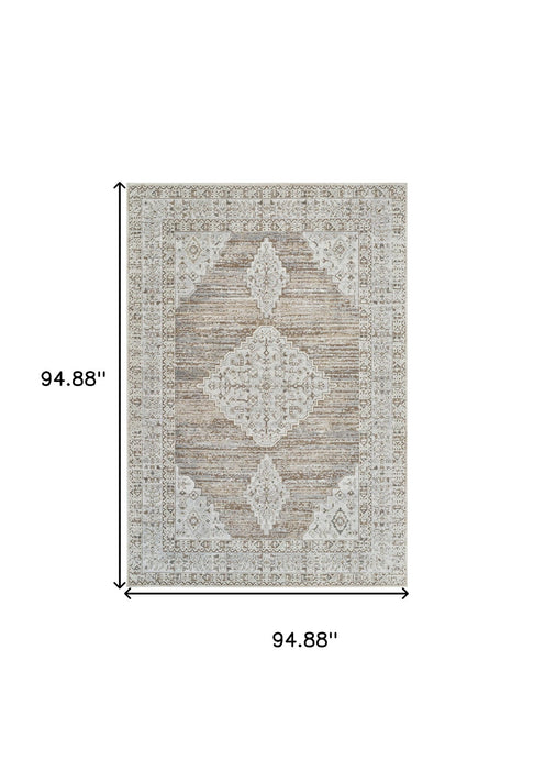 7.9' x 7.9' Abstract Distressed Polypropylene Area Rug - Beige And Brown
