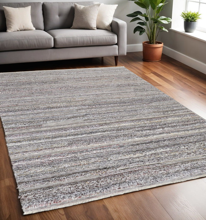 5' x 8' Striped Hand Woven Stain Resistant Area Rug - Taupe Ivory And Red