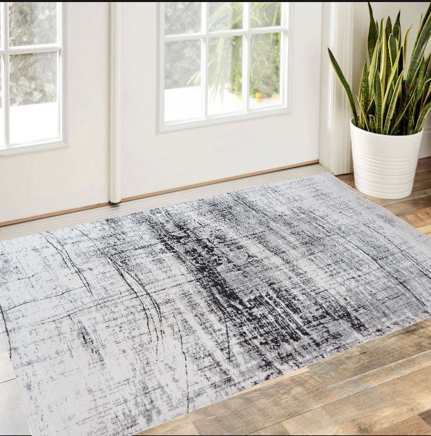 3' x 5' Abstract Non Skid Area Rug - Black And White