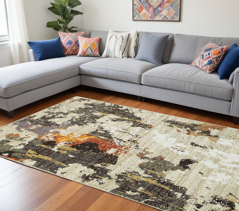 8' x 11' Power Loom Area Rug - Beige And Black