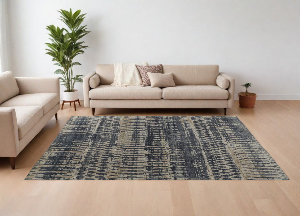 12' x 15' Wool Abstract Hand Knotted Area Rug - Blue Gray And Tan
