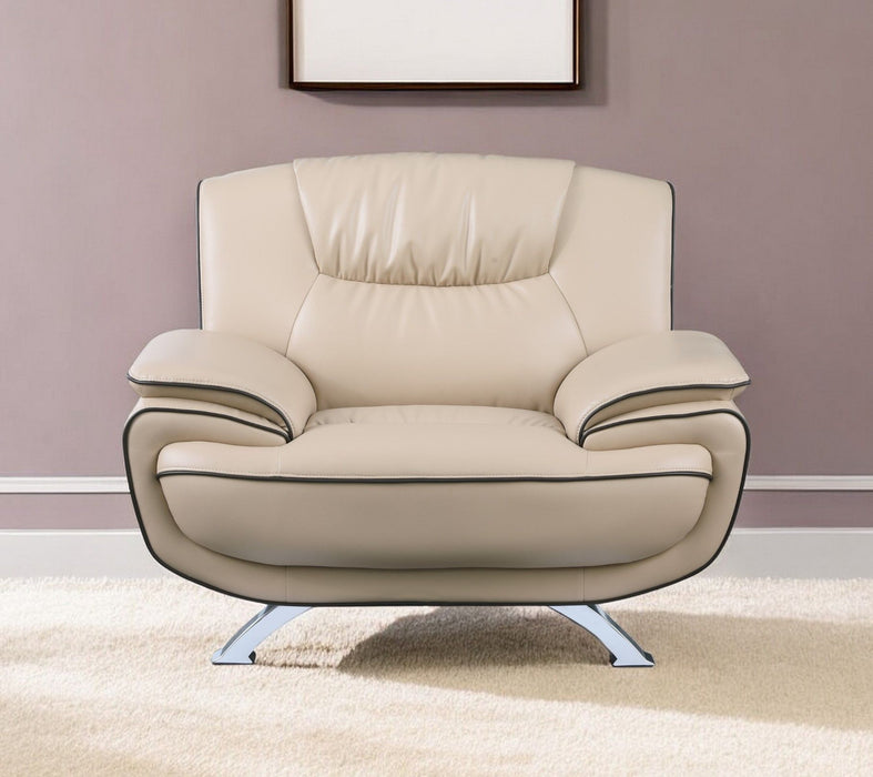 Leather Match Arm Chair - Beige And Silver