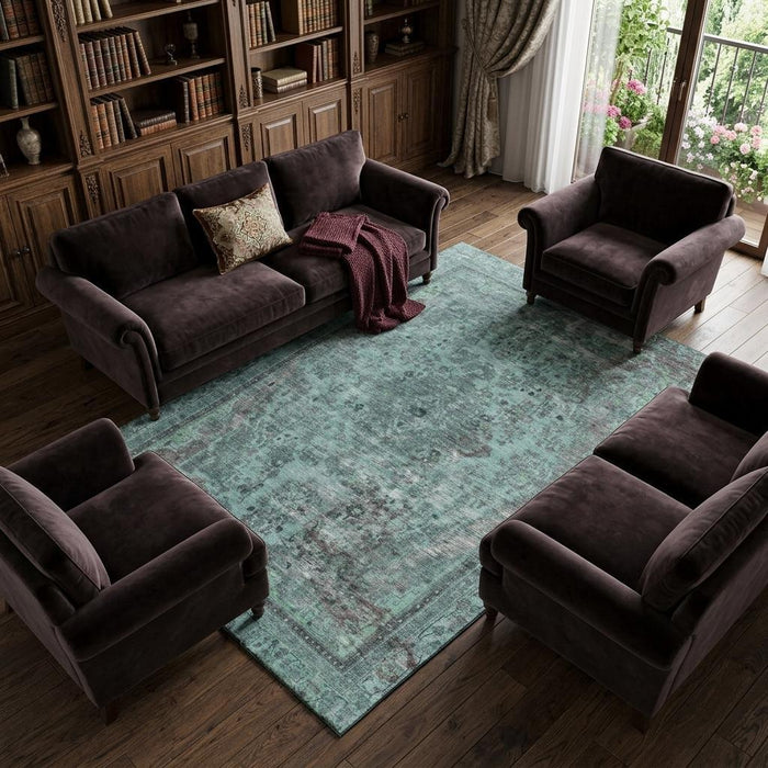 10' X 14' Floral Medallion Washable Area Rug With UV Protection (695918) - Teal / Gray