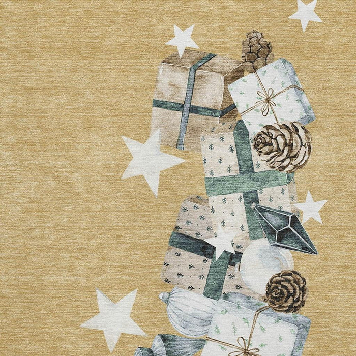 10' X 14' Geometric Washable Area Rug With UV Protection (702359) - Gold / Blue / Ivory