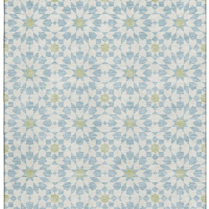 9' X 12' Transitional Geometric Washable Area Rug With UV Protection - Sky Blue