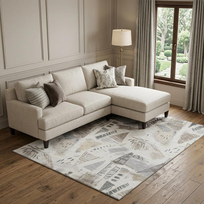 10' X 14' Geometric Washable Area Rug With UV Protection (694520) - Linen / Ivory / Gray