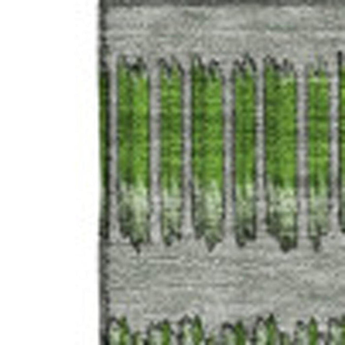 10' X 14' Striped Washable Area Rug With UV Protection (650476) - Green / Ivory / Gray
