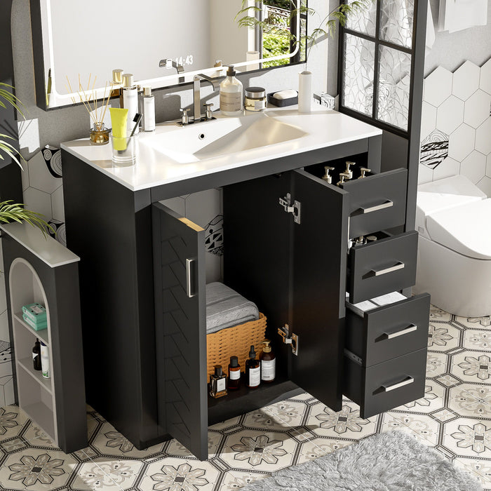 Giga bathroom vanity with sink, storage cabinet, three drawers, and soft-closing doors, freestanding bathroom vanity set.
