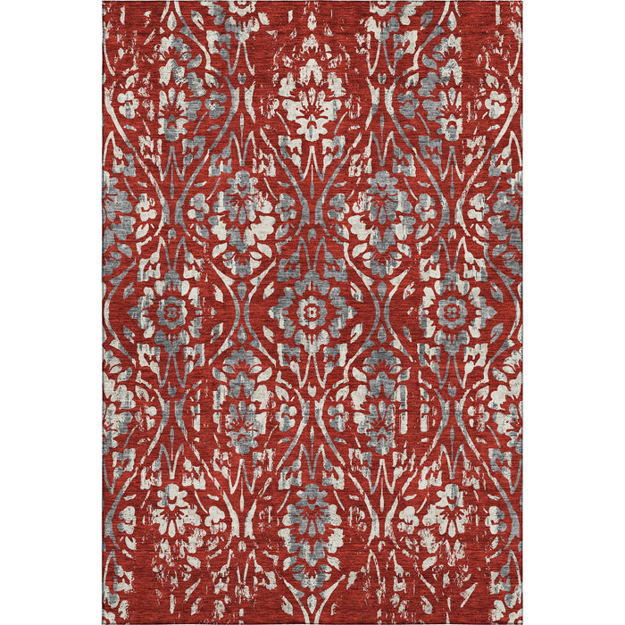 10' X 14' Floral Washable Area Rug With UV Protection (669072) - Red / Gray