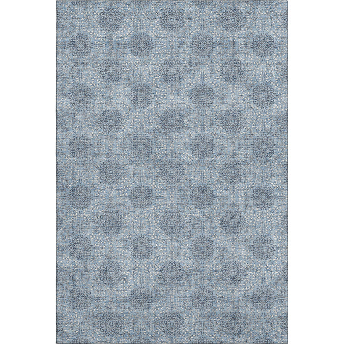 10' X 14' Damask Washable Area Rug With UV Protection (705965) - Blue / Gray / Ivory