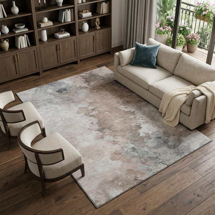10' X 14' Abstract Washable Area Rug With UV Protection (696782) - Coffee / Ivory / Gray