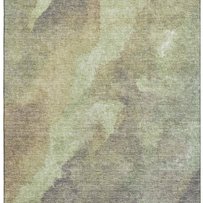 10' X 14' Abstract Washable Area Rug With UV Protection (710052) - Artichoke Green / Taupe / Brown