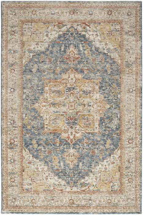 9' X 13' Oriental Distressed Area Rug (553090) - Ivory / Blue