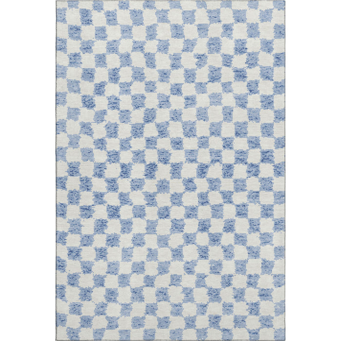 10' X 14' Geometric Washable Area Rug With UV Protection (709420) - Sky Blue / Ivory