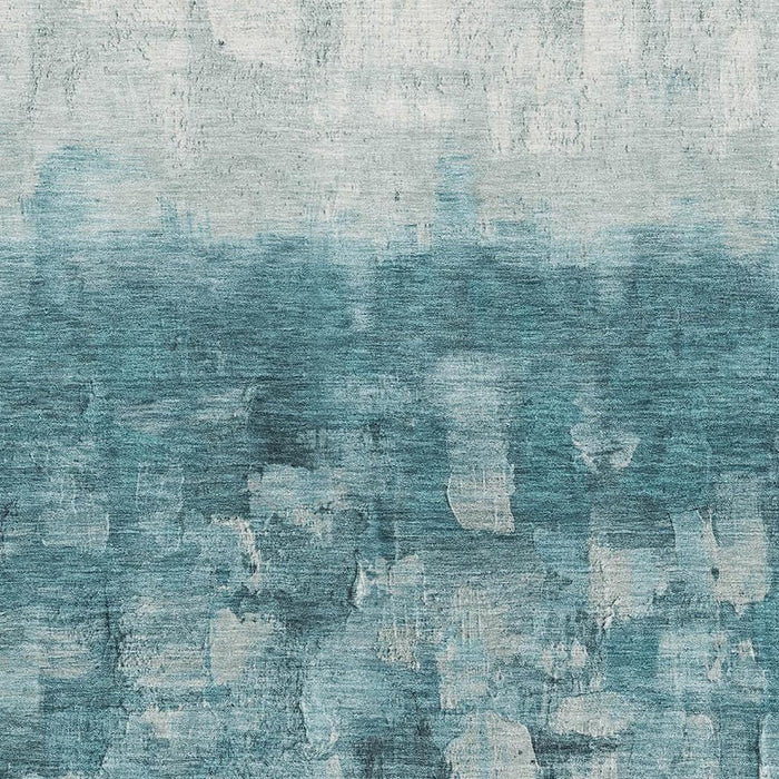 10' X 14' Abstract Washable Area Rug With UV Protection (718484) - Teal / Ivory