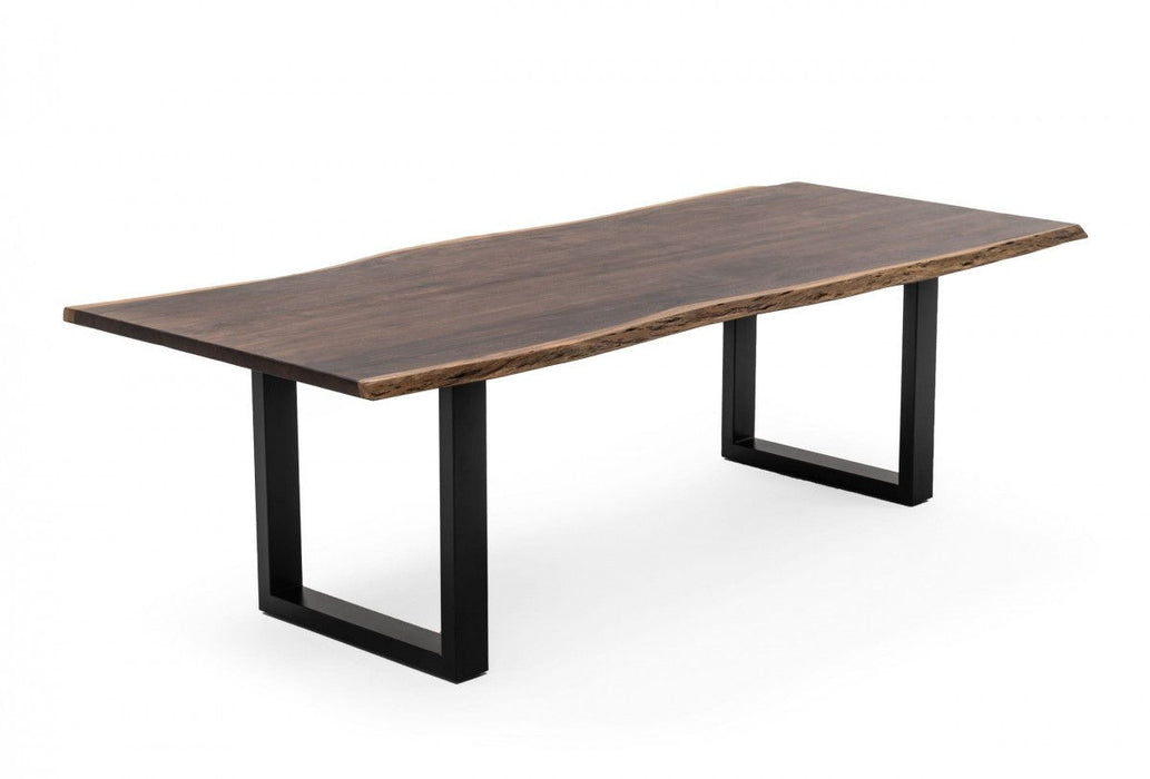 102" Solid Wood And Metal Sled Base Dining Table - Brown / Black