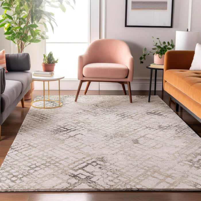 10' X 14' Abstract Geometric Washable Area Rug With UV Protection - Taupe And Ivory