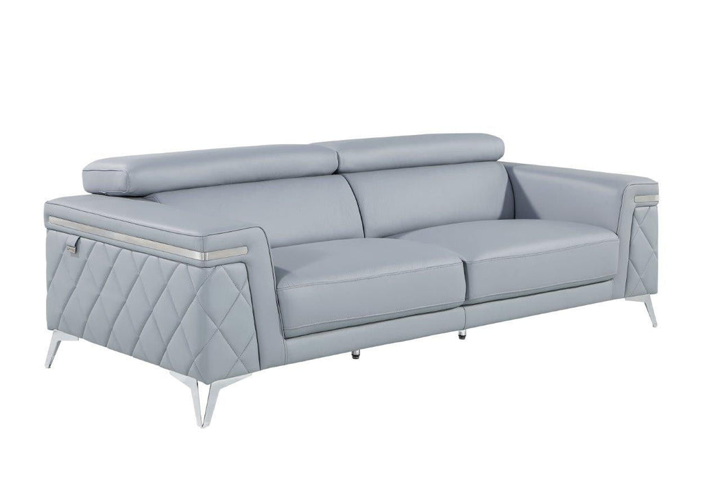 Italian Leather Sofa With Silver Legs - Light Blue