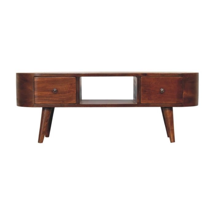 Solid Wood Enclosed Open Storage TV Stand - Brown