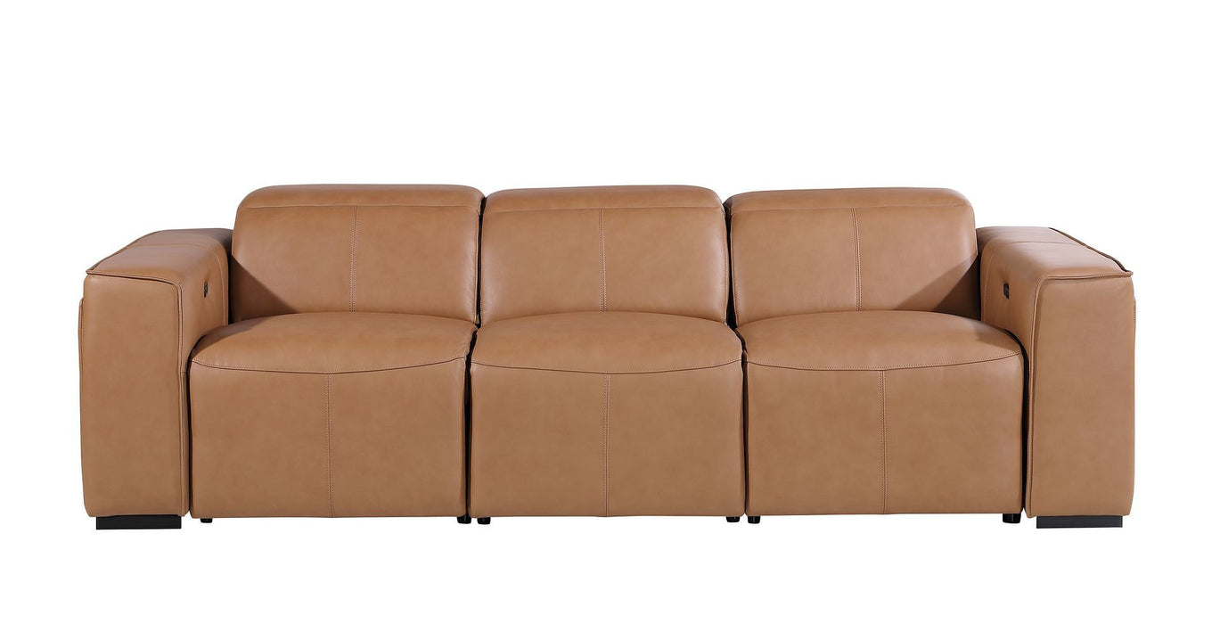 Top Grain Leather Reclining Metal USB Sofa (720387) - Chestnut