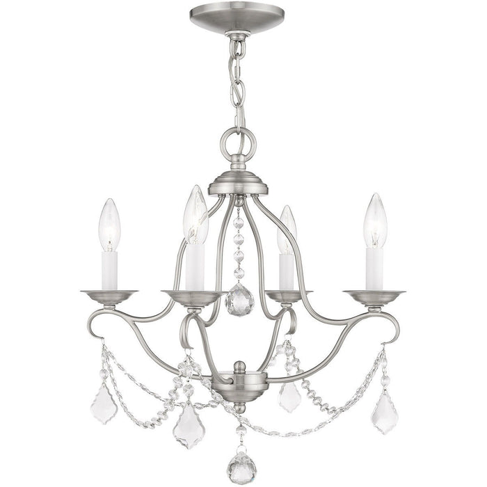 18" Four Light Metal Dimmable Chandelier With Shades - Nickel