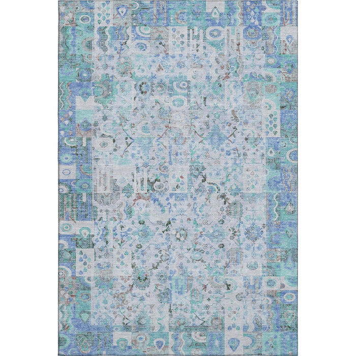 10' X 14' Patchwork Washable Area Rug With UV Protection (717761) - Blue / Ivory