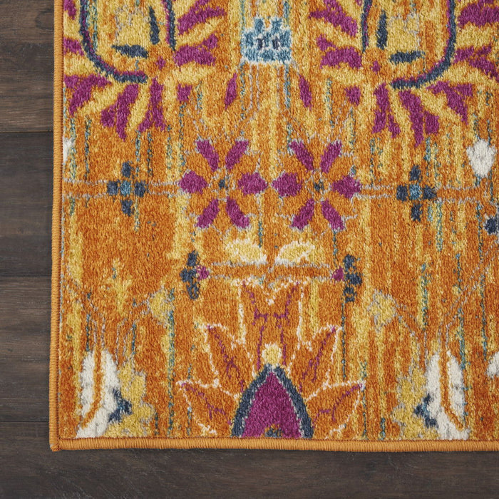 9' x 12' Floral Power Loom Area Rug - Gold