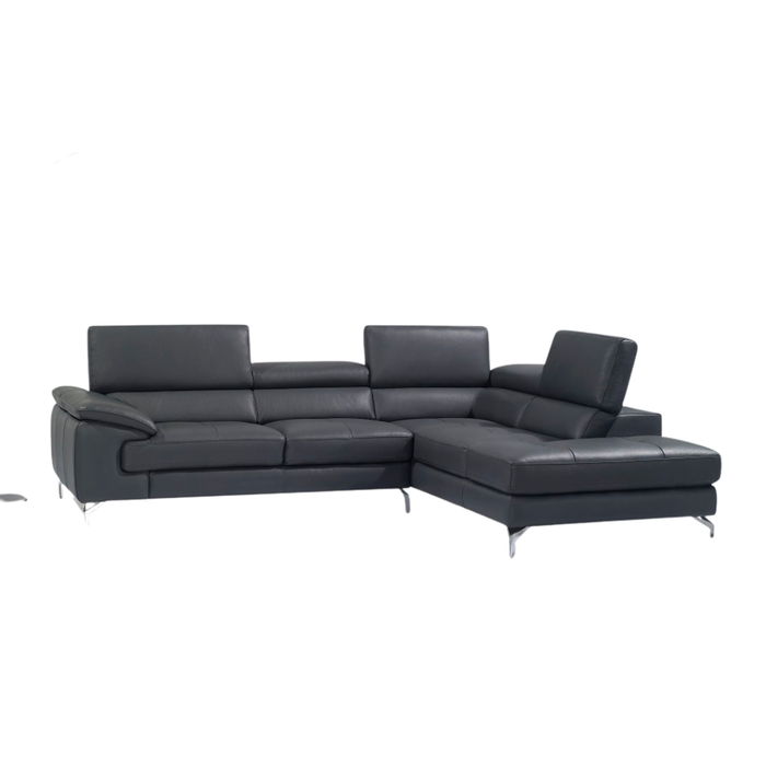 J&M Furniture A973 Italian Leather Sectional Sofa with Right-Facing Chaise in Grey