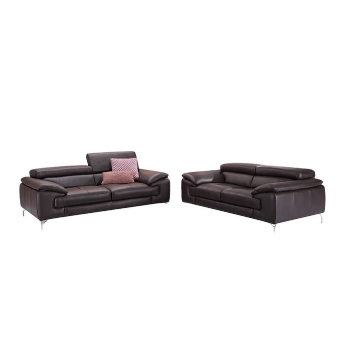 J&M Furniture A973 Italian Leather Loveseat, Modern Design in Coffee, Premium Upholstery and Contemporary Comfort in Coffee