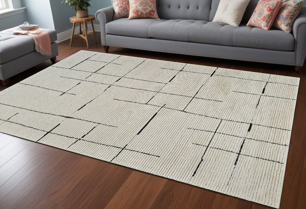 7.9' x 7.9' Abstract Distressed Area Rug - Cream And Green