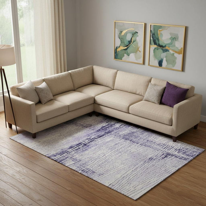10' X 14' Striped Washable Area Rug With UV Protection (710034) - Lavender / Ivory