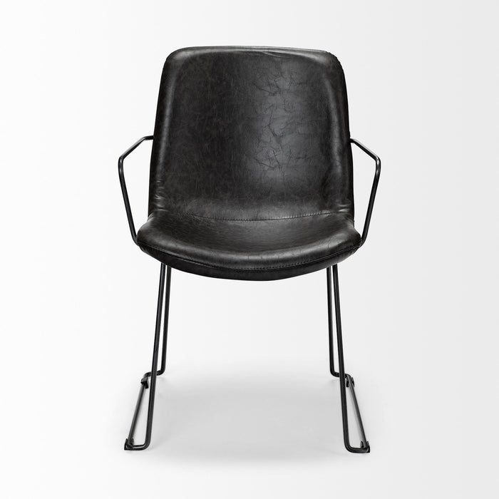 Upholstered Faux Leather Dining Room Arm Chair - Black