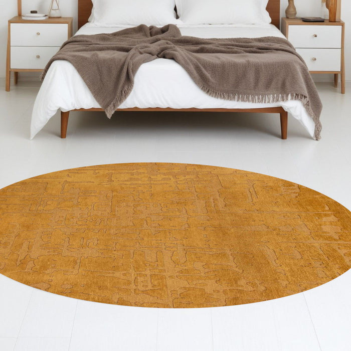 4' x 4' Round Abstract Non Skid Area Rug - Yellow
