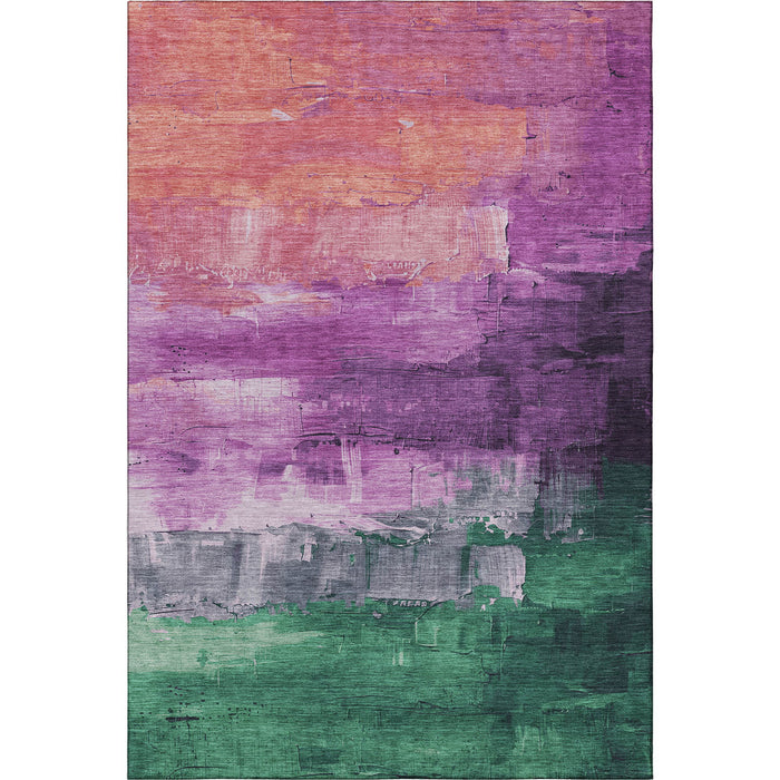 10' X 14' Abstract Washable Area Rug With UV Protection (693936) - Purple / Emerald / Coral