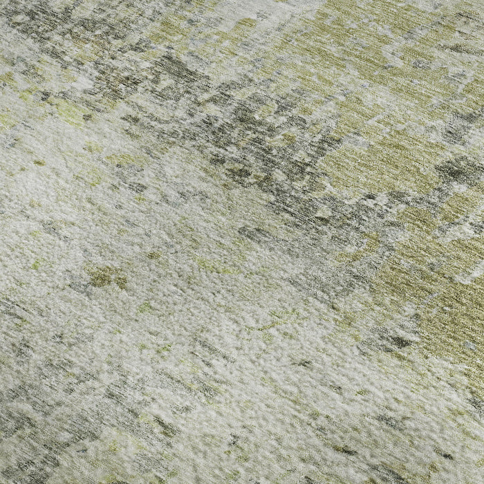 10' X 14' Abstract Washable Area Rug With UV Protection (685409) - Artichoke Green / Gray / Silver