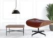Brown tufted genuine leather swivel lounge chair with matching ottoman, stationary design, 35-inch size by HomeRoots.