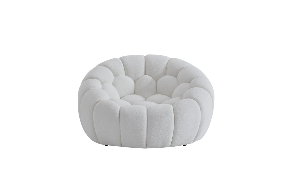 Tufted Boucle Curved Lounge Chair - White