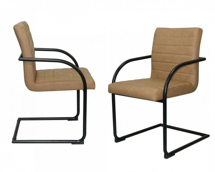 Upholstered Faux Leather Dining Arm Chairs (Set of 2) - Tan