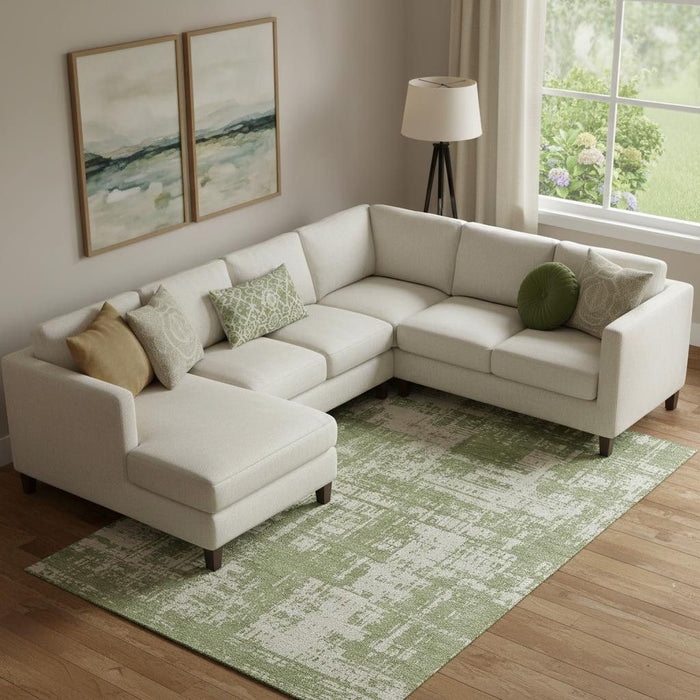 10' X 14' Abstract Washable Area Rug With UV Protection (671150) - Green / Beige