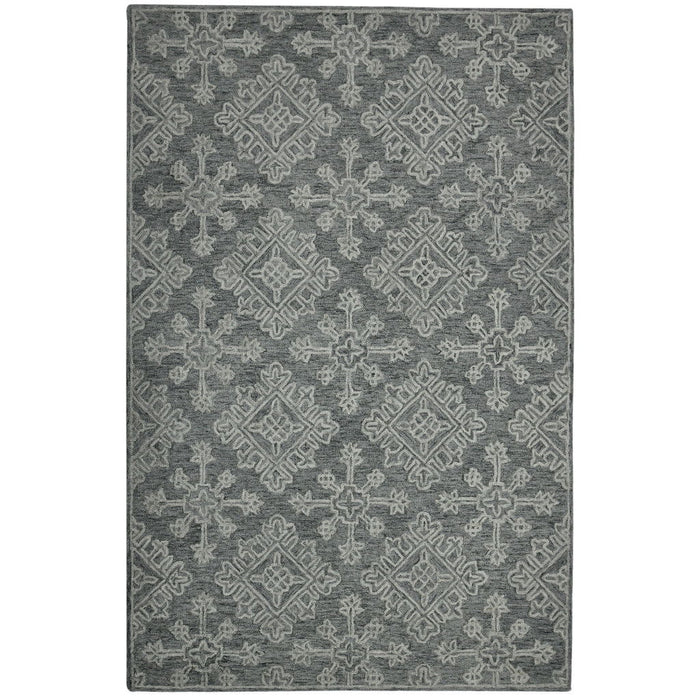 8' X 10' Wool Oriental Hand Hooked Area Rug - Graphite And Gray