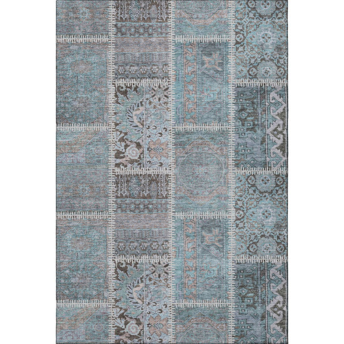 10' X 14' Patchwork Washable Area Rug With UV Protection (653260) - Teal / Beige