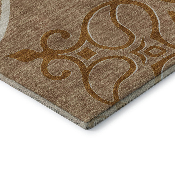 10' X 14' Floral Medallion Washable Area Rug With UV Protection (669570) - Terra Cotta / Gray / Gold