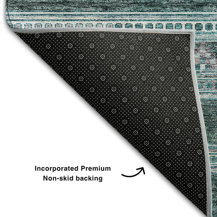 10' X 14' Southwestern Washable Area Rug With UV Protection (657461) - Teal / Ivory