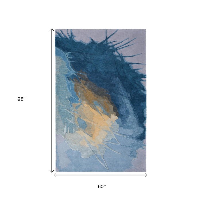 5' X 8' Bohemian Abstract Hand Tufted Area Rug - Blue