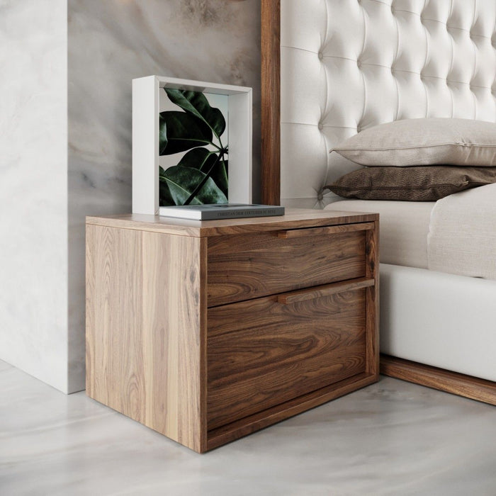 Modern Nightstand With Two Drawers - Light Brown Walnut